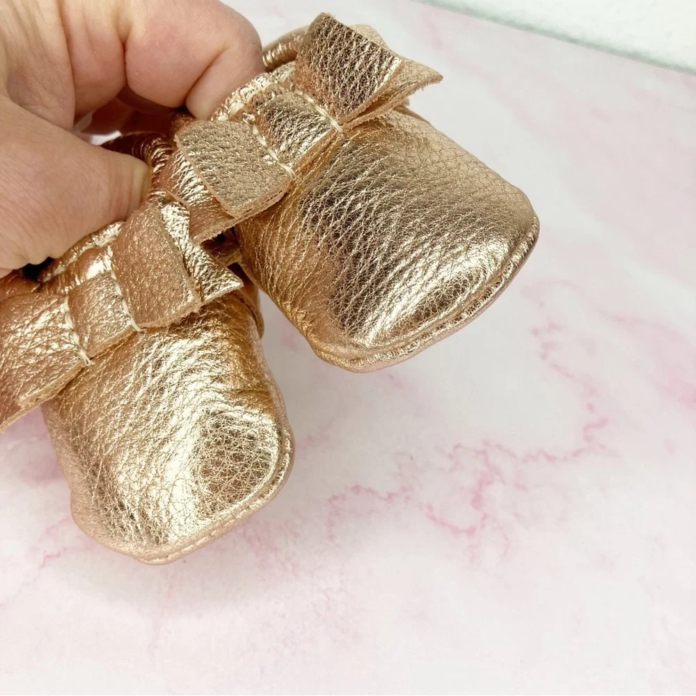 Freshly Picked baby shoes rose gold bow moccasin soft sole size 0‎ infant